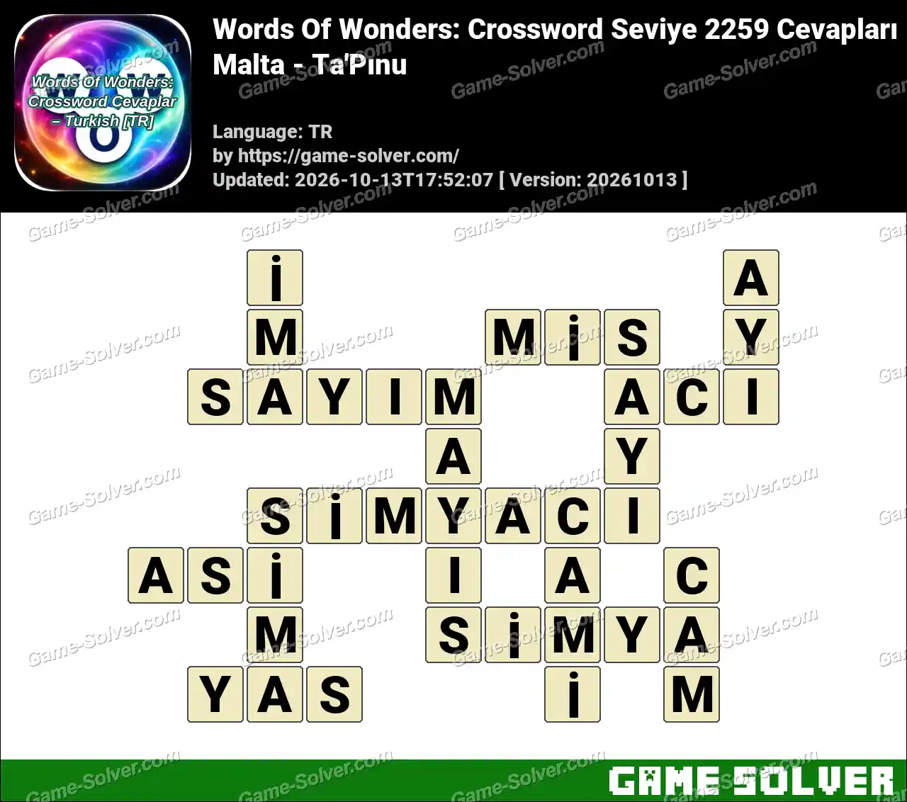 Words Of Wonders: Crossword Seviye 2259 Cevapları – Malta – Ta’Pınu